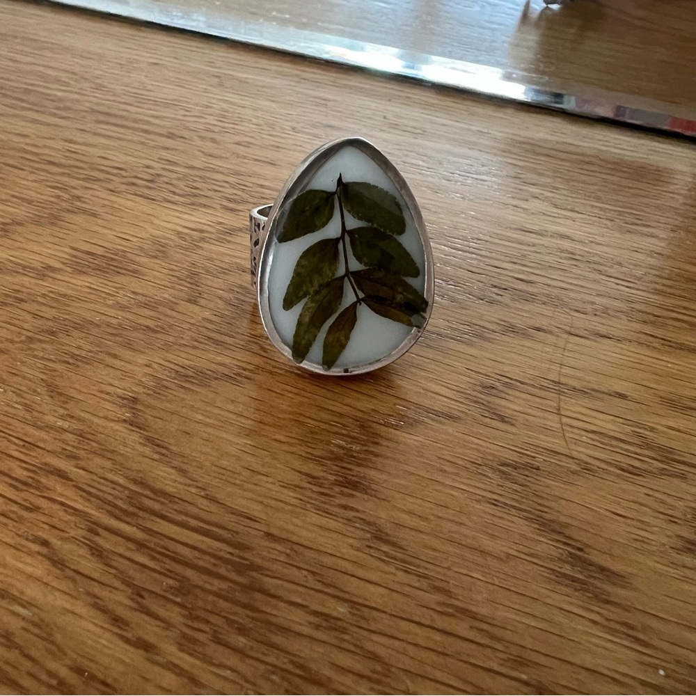 Adjustable Silver Leaf Resin Ring